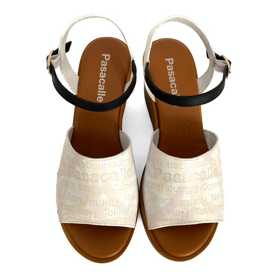 Sandalias de cuña con plataforma para mujer en piel blanca: imagen 3