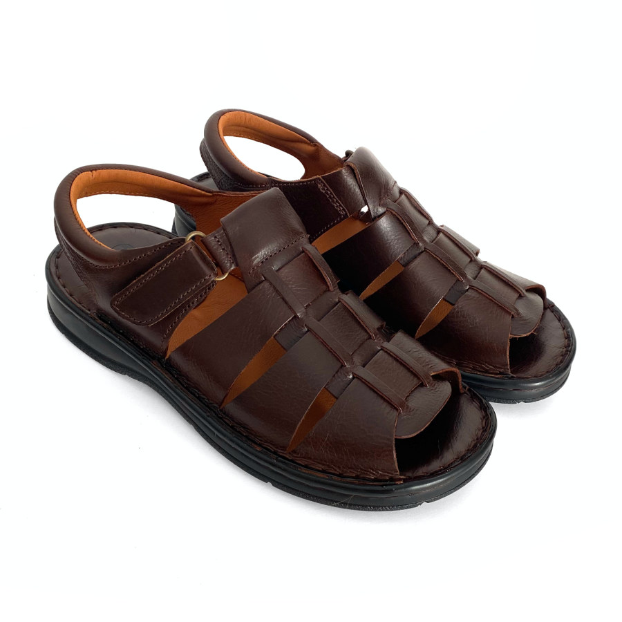 Sandalias de hombre en piel marrón con velcro: imagen 3