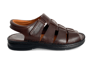 Sandalias de hombre en piel marrón con velcro