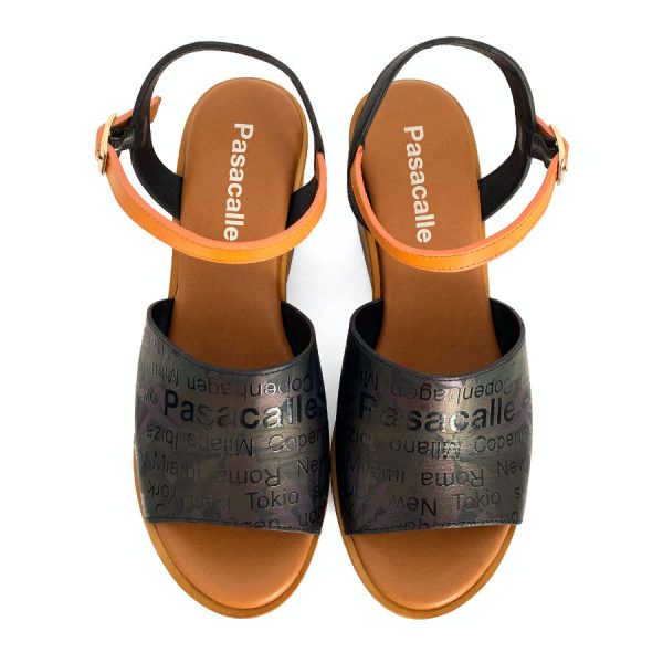 Sandalias de cuña con plataforma para mujer en piel negra