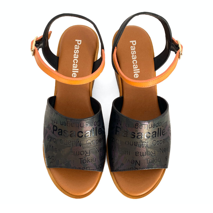 Sandalias de cuña con plataforma para mujer en piel negra: imagen 3