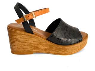 Sandalias de cuña con plataforma para mujer en piel negra