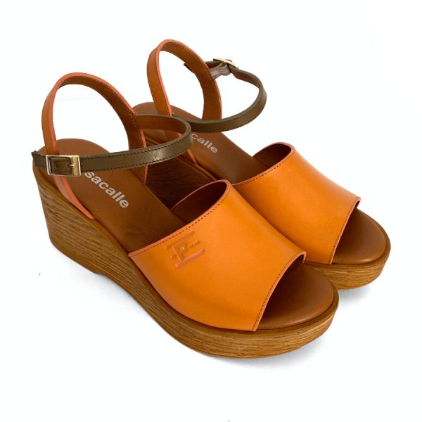 Sandalias de cuña con plataforma para mujer en piel mango