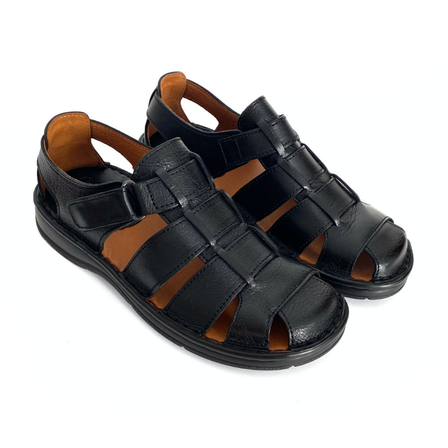 Sandalias de hombre en piel negra con velcro: imagen 3