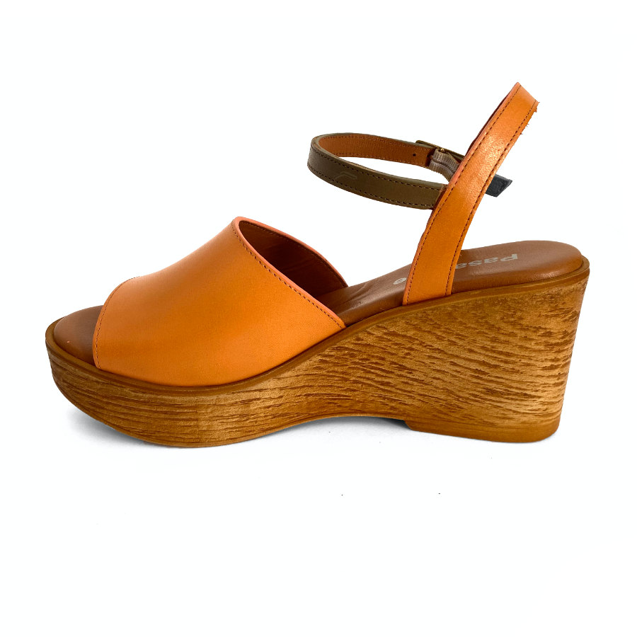 Sandalias de cuña con plataforma para mujer en piel mango: imagen 5