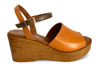 Sandalias de cuña con plataforma para mujer en piel mango