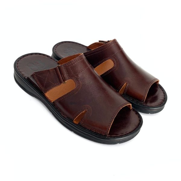Sandalias de hombre en piel marrón con velcro
