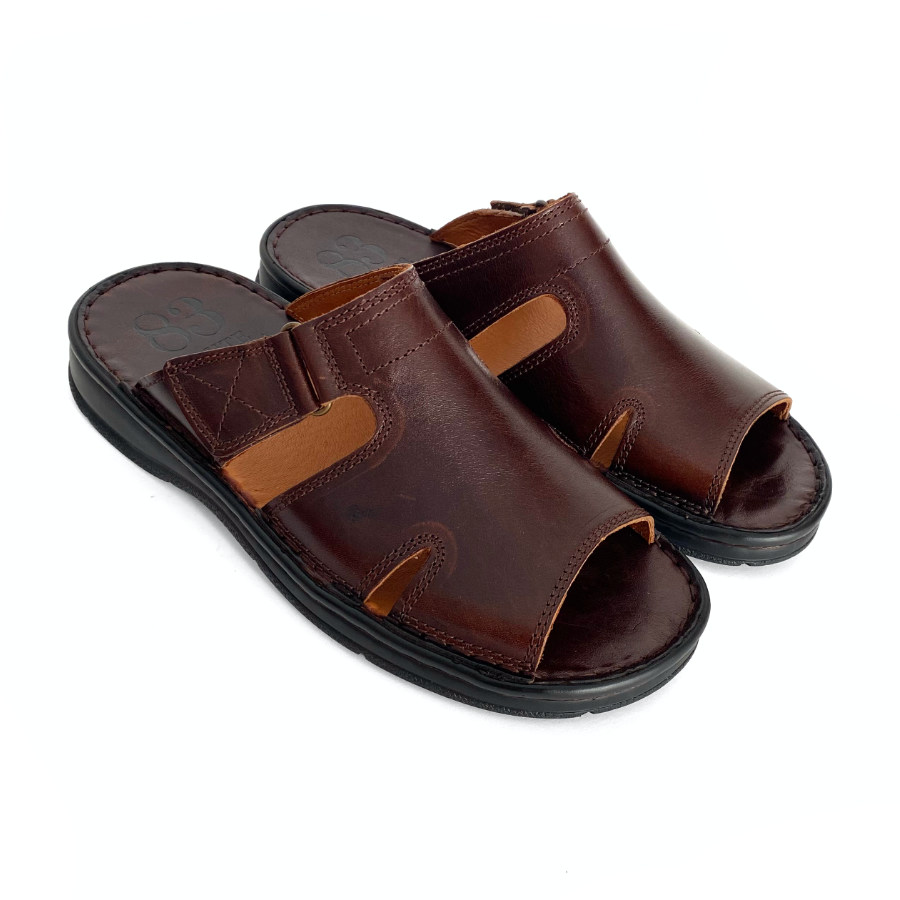 Sandalias de hombre en piel marrón con velcro: imagen 3