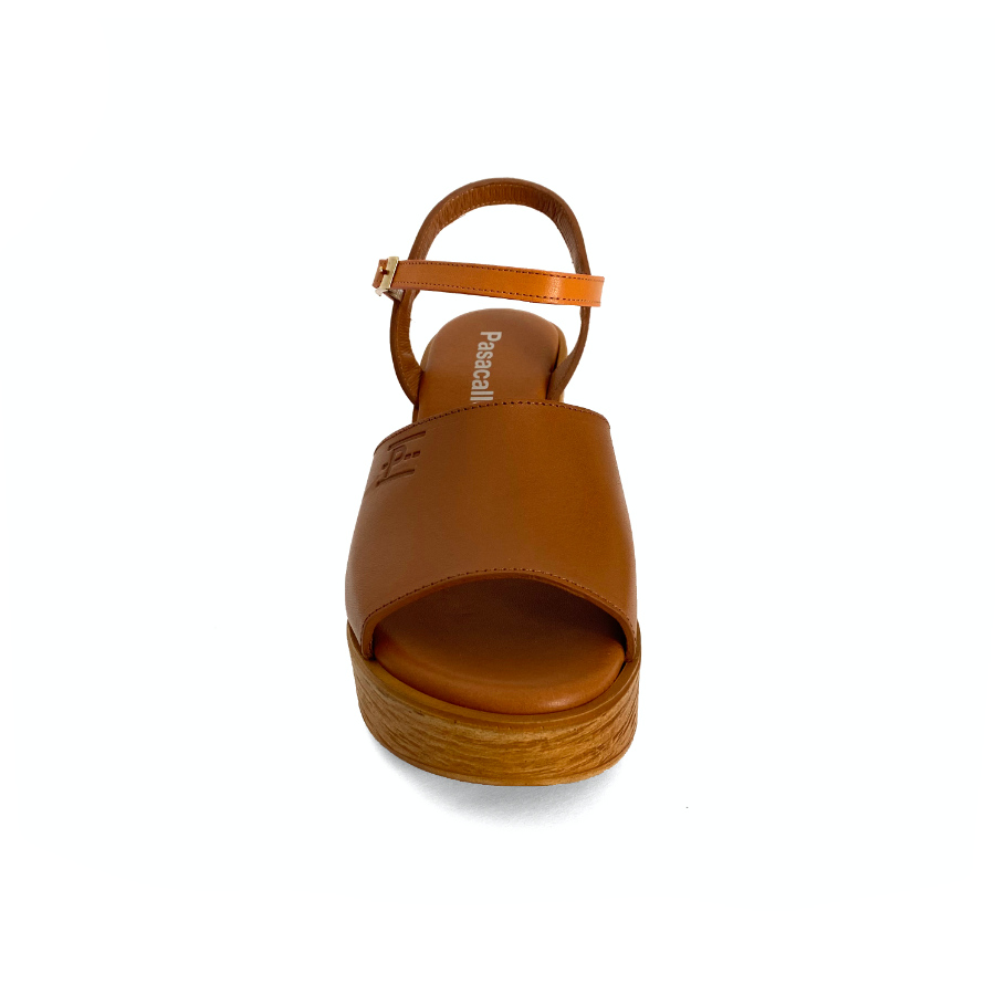 Sandalias de cuña con plataforma para mujer en piel camel: imagen 4