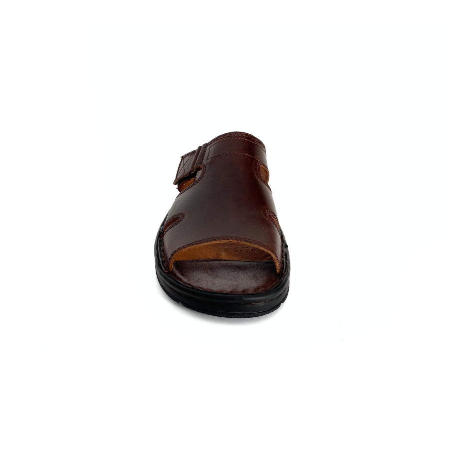 Sandalias de hombre en piel marrón con velcro: imagen 4