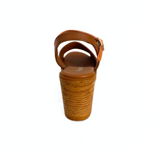 Sandalias de cuña con plataforma para mujer en piel camel