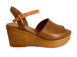 Sandalias de cuña con plataforma para mujer en piel camel