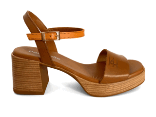 Sandalias de plataforma para mujer en piel camel y mango