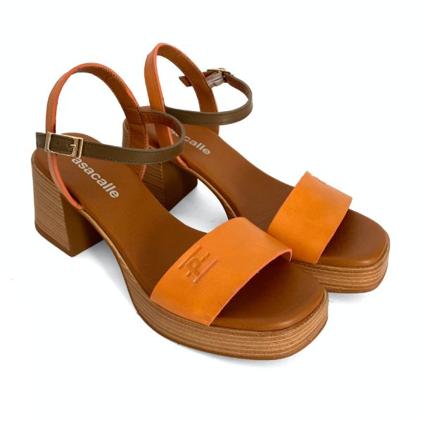 Sandalias de plataforma para mujer en piel mango y kaki