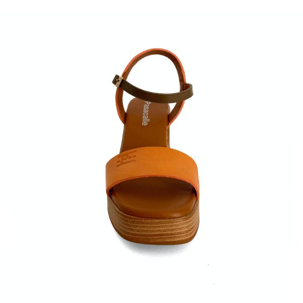 Sandalias de plataforma para mujer en piel mango y kaki