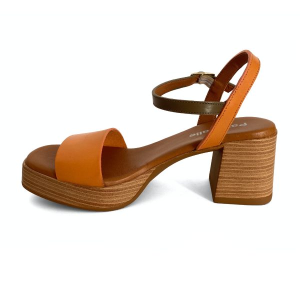 Sandalias de plataforma para mujer en piel mango y kaki