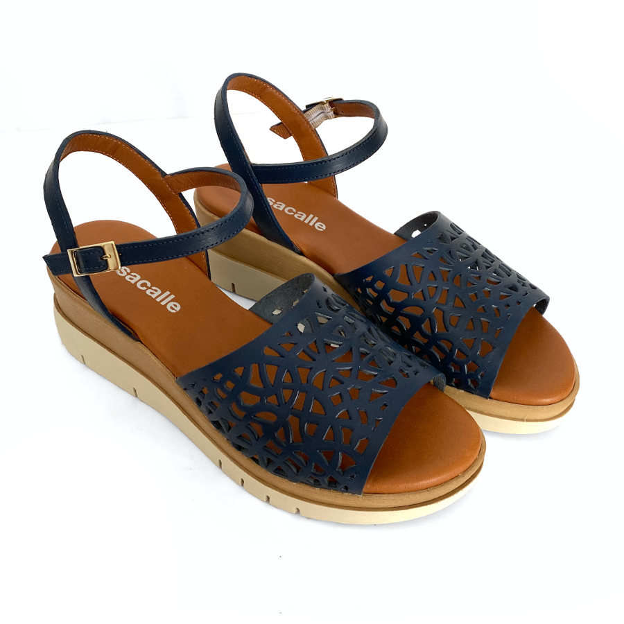 Sandalias de cuña para mujer en piel marino: imagen 3