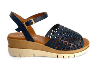 Sandalias de cuña para mujer en piel marino