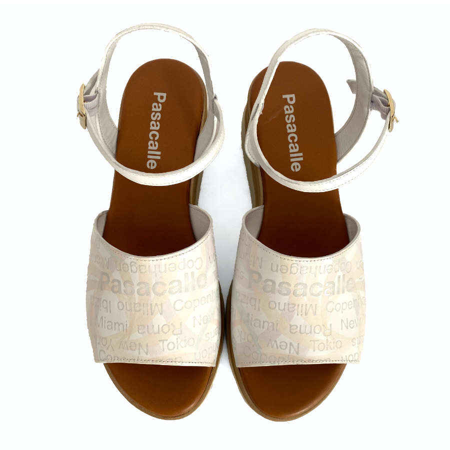 Sandalias de cuña para mujer en piel blanca: imagen 3