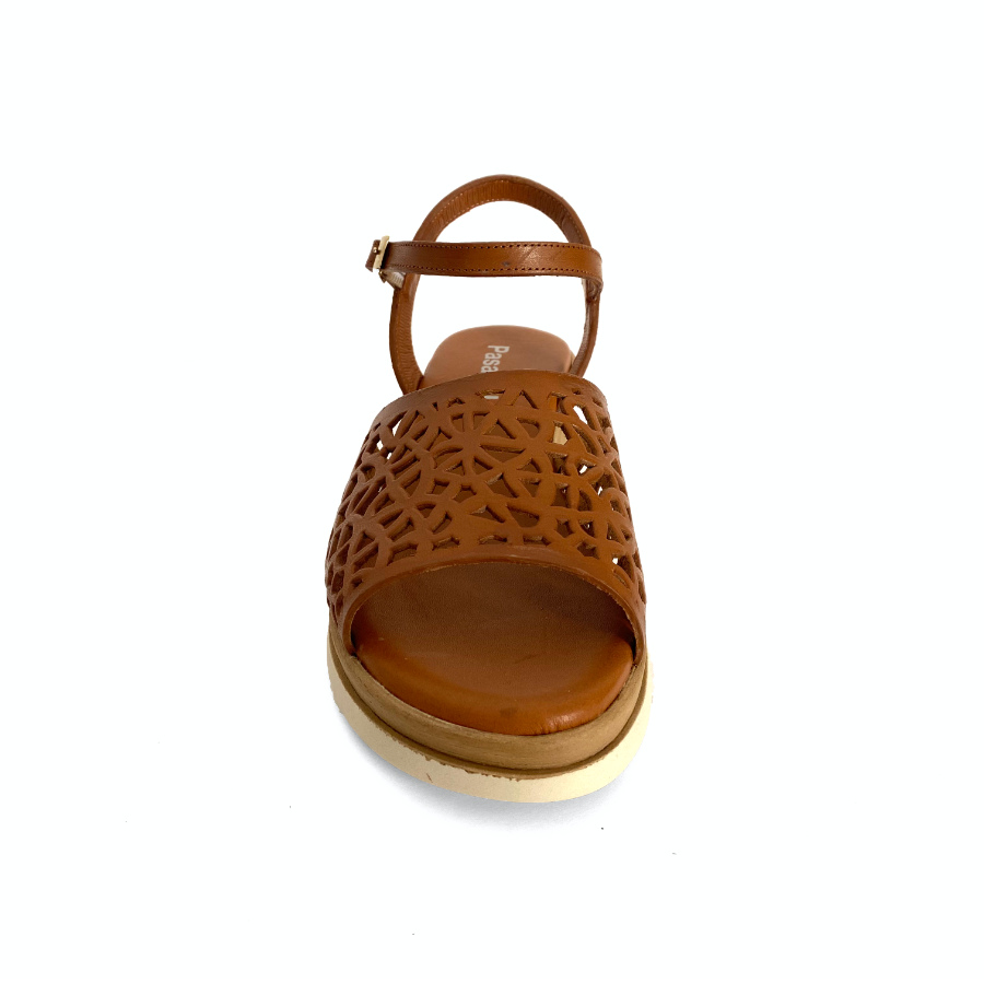 Sandalias de cuña para mujer en piel camel: imagen 3