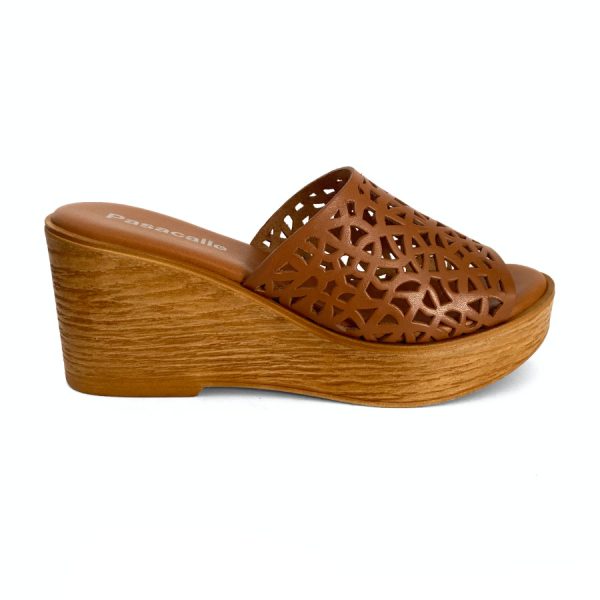 Sandalias de cuña con plataforma para mujer en piel camel