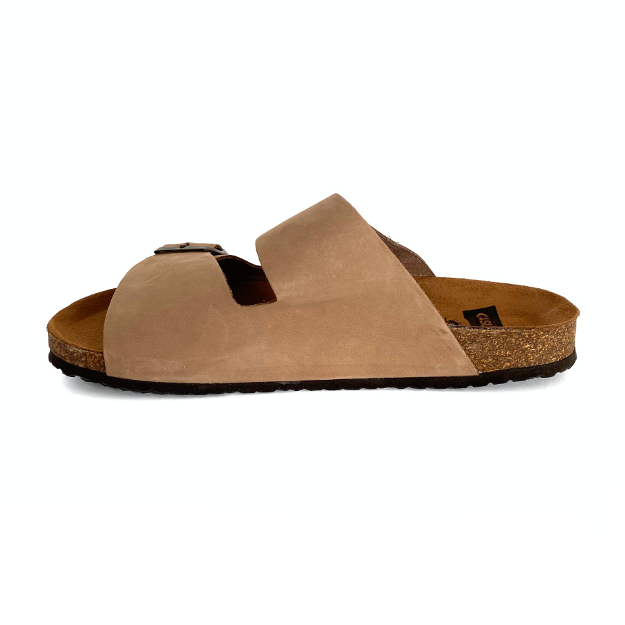 Sandalias bio de hombre en piel nobuk taupe con hebillas: imagen 5
