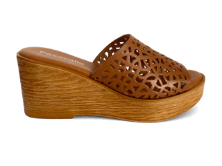 Sandalias de cuña con plataforma para mujer en piel camel