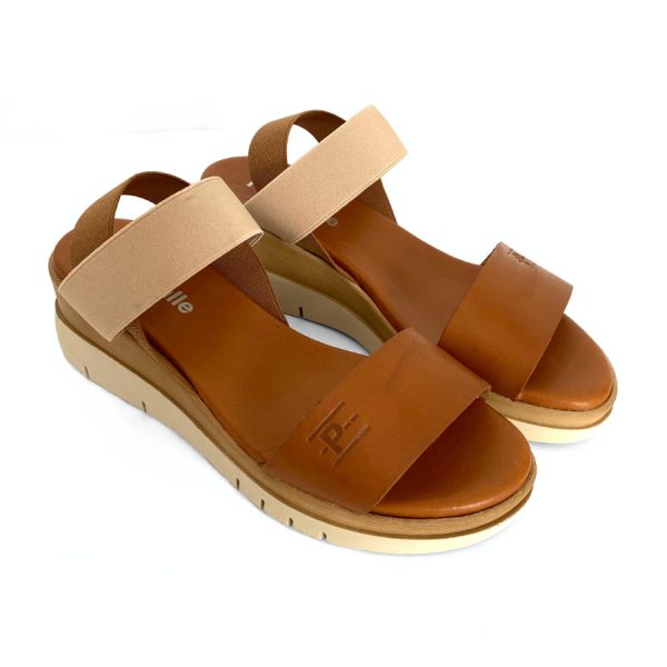 Sandalias de cuña para mujer piel camel hielo