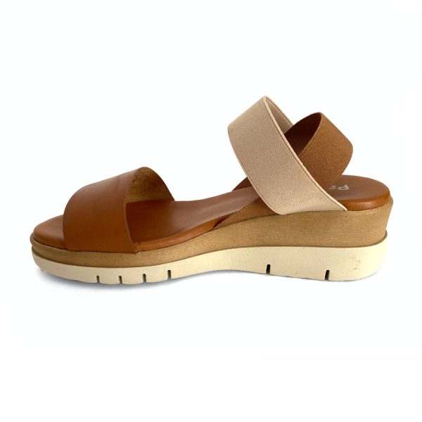 Sandalias de cuña para mujer piel camel hielo
