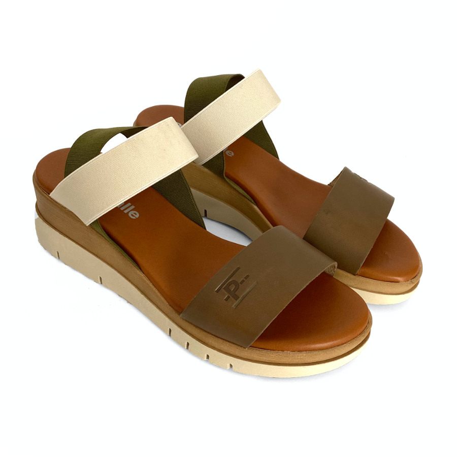 Sandalias de cuña para mujer en piel kaki hielo: imagen 3