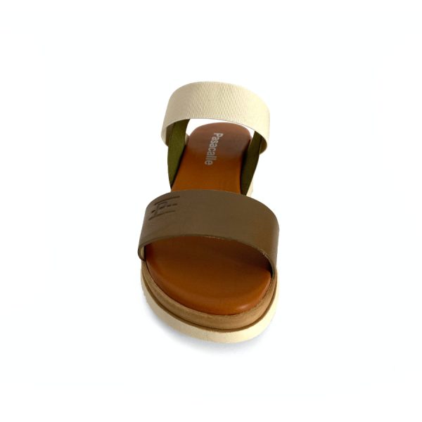 Sandalias de cuña para mujer en piel kaki hielo