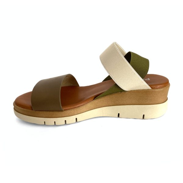 Sandalias de cuña para mujer en piel kaki hielo