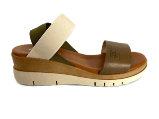 Sandalias de cuña para mujer en piel kaki hielo