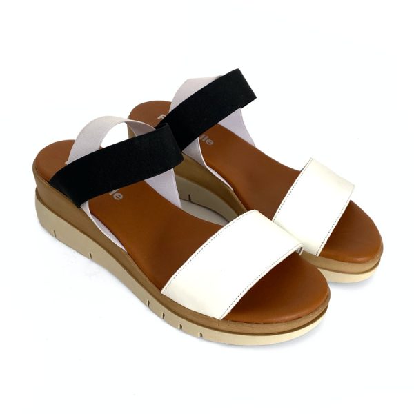 Sandalias de cuña para mujer en piel blanca y negra