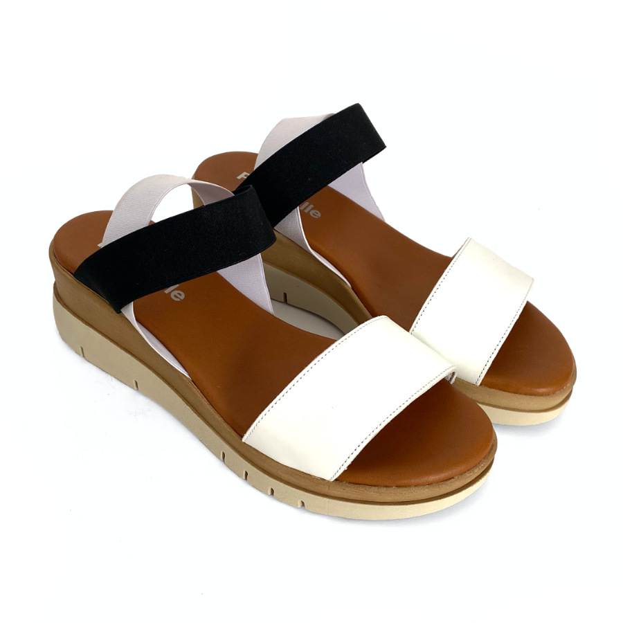 Sandalias de cuña para mujer en piel blanca y negra: imagen 3