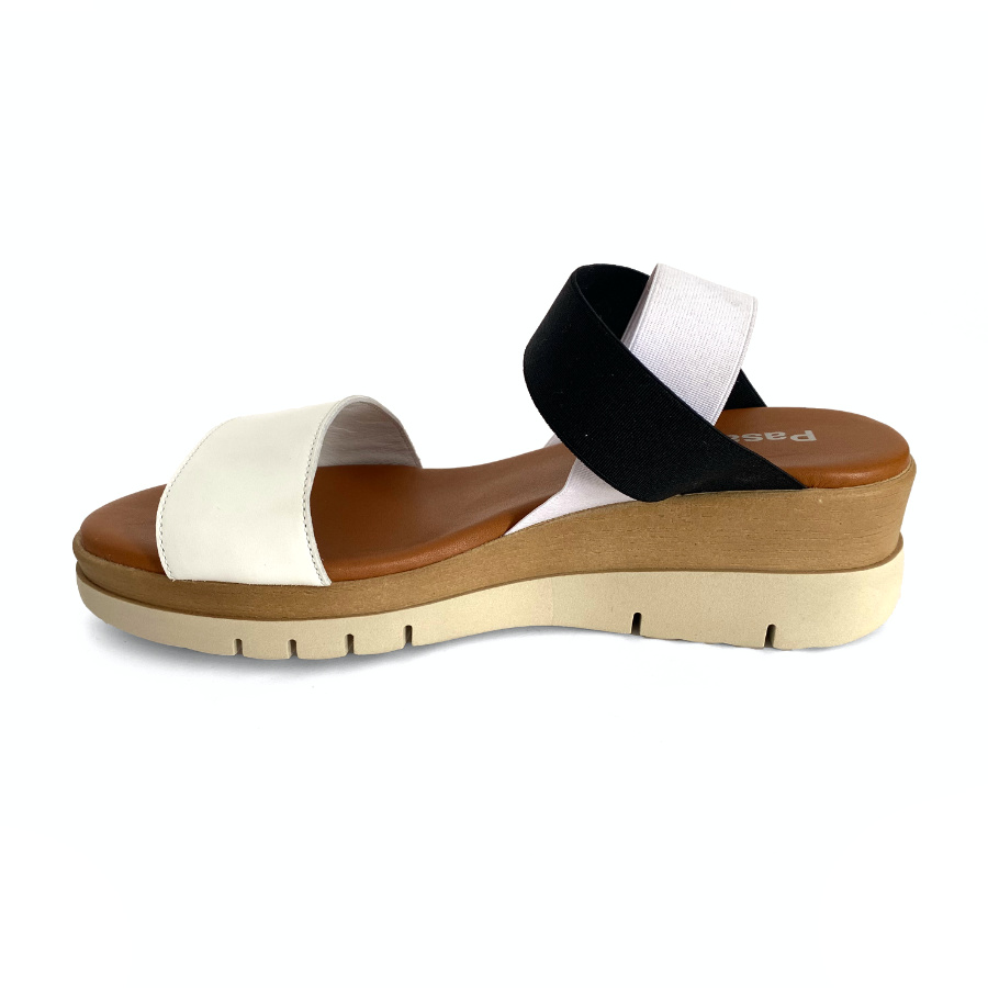 Sandalias de cuña para mujer en piel blanca y negra: imagen 5