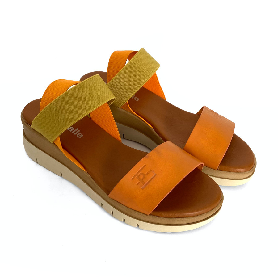 Sandalias de cuña para mujer en piel mango lemon: imagen 3