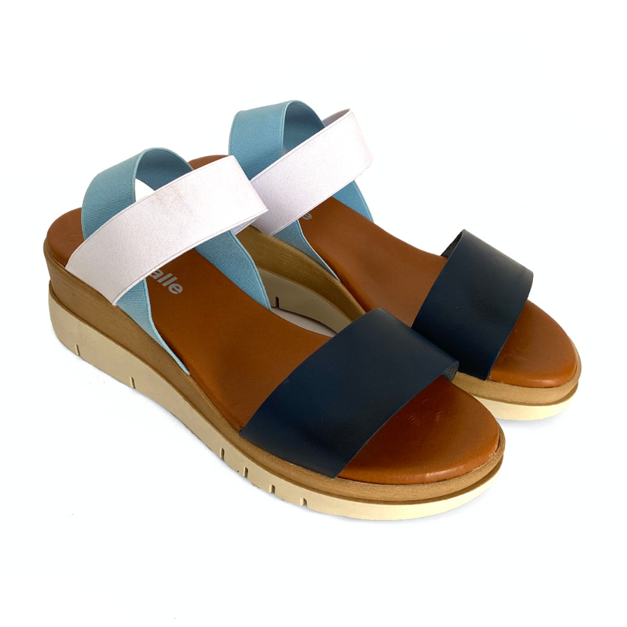 Sandalias de cuña para mujer en piel marino y blanco: imagen 3