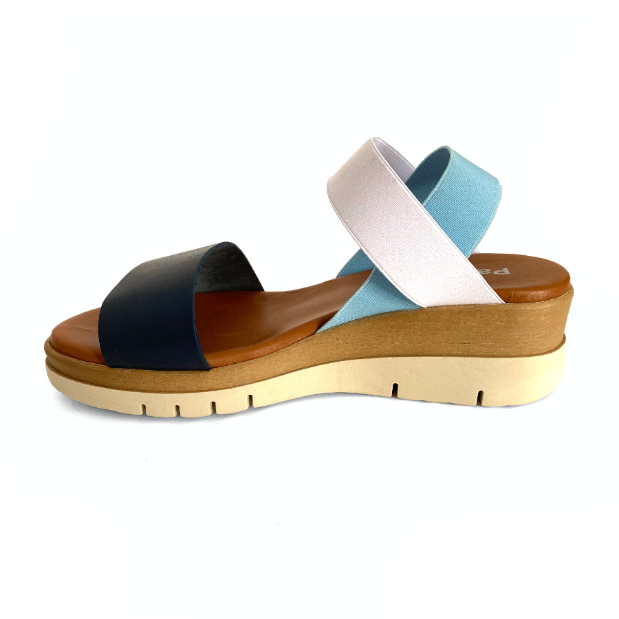 Sandalias de cuña para mujer en piel marino y blanco: imagen 5