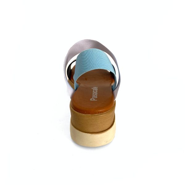 Sandalias de cuña para mujer en piel marino y blanco