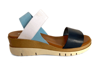 Sandalias de cuña para mujer en piel marino y blanco