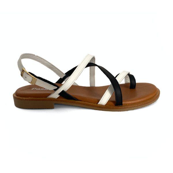 Sandalias bajas para mujer en piel blanco y negro