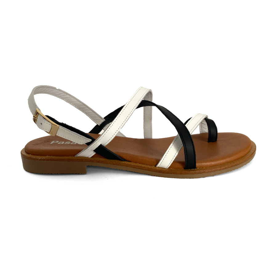 Sandalias bajas para mujer en piel blanco y negro: imagen 3