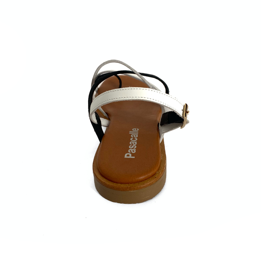 Sandalias bajas para mujer en piel blanco y negro: imagen 6