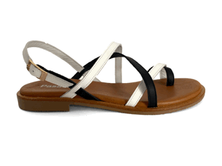 Sandalias bajas para mujer en piel blanco y negro