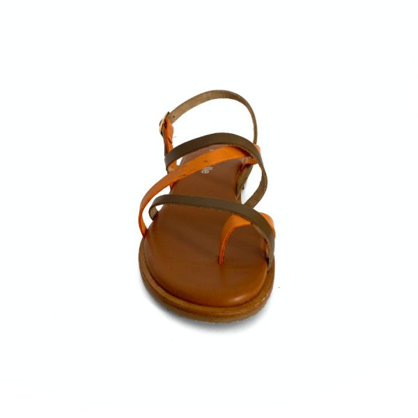 Sandalias bajas para mujer en piel mango y kaki