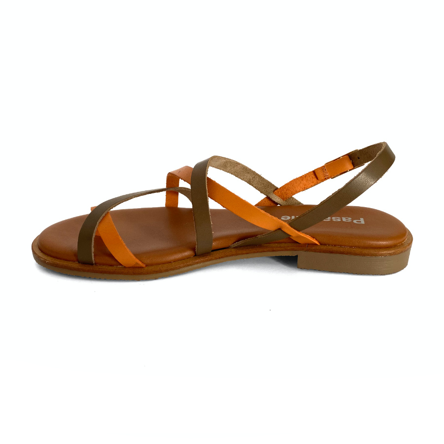 Sandalias bajas para mujer en piel mango y kaki: imagen 5