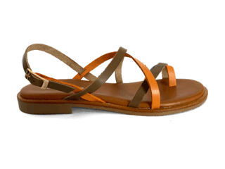 Sandalias bajas para mujer en piel mango y kaki