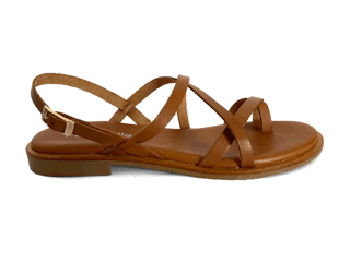 Sandalias bajas para mujer en piel color camel