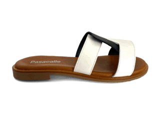 Sandalias bajas para mujer en piel blanco y negro